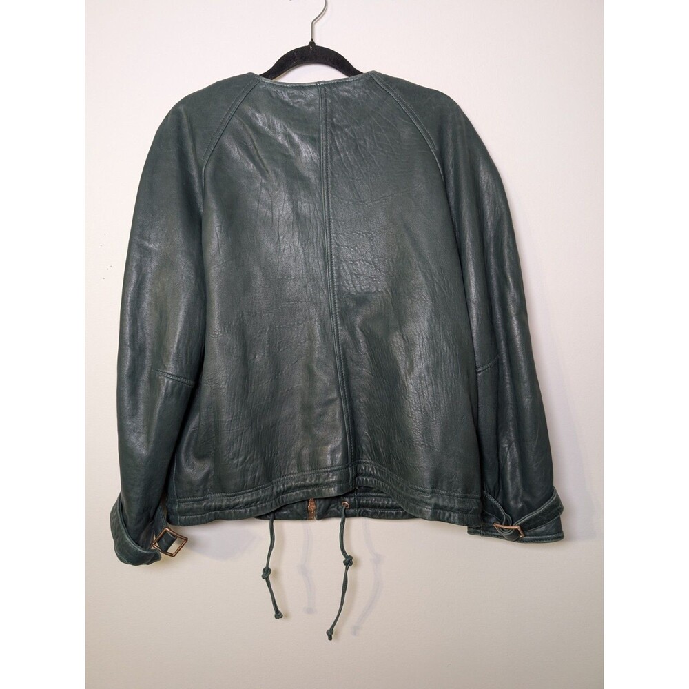 J.Crew Collection Green Leather Jacket 4 Quiet Luxury Moto Zip - Picture 3 of 12
